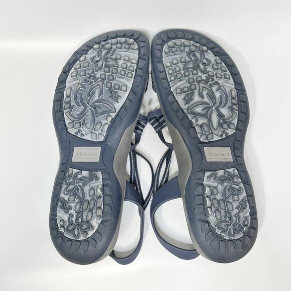 SKECHERS Memory Foam Reggae Slim Stretchy Comfort Sport Sandal Blue Gray Sz 9 - Picture 8 of 9